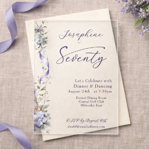 Invitations En Acrylique Fleur Sauvage Lavande Élégante 70e Anniversaire