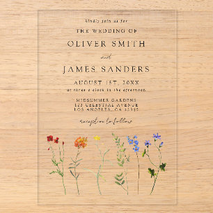 Invitations En Acrylique Fleur sauvage LGBT Gay pride Floral Mariage