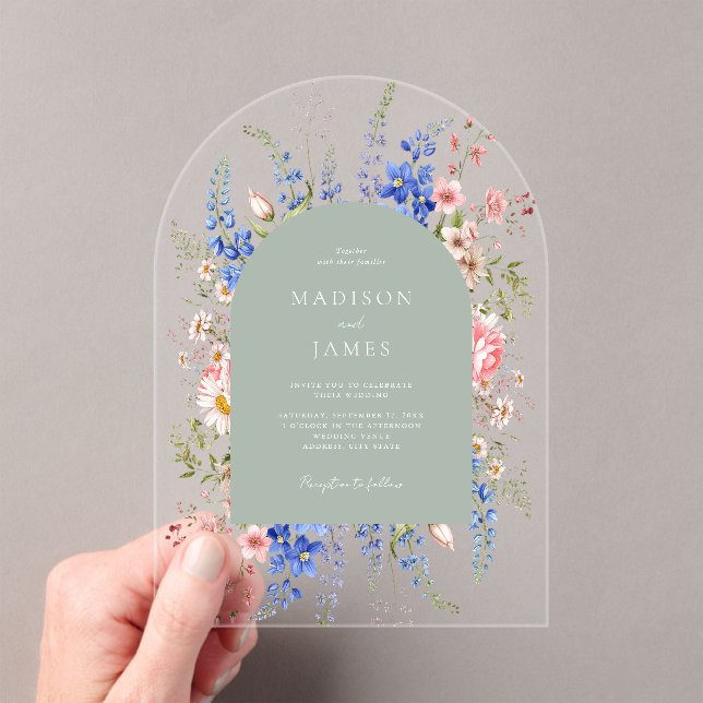 Invitations En Acrylique Fleur sauvage minimaliste Sage Green Boho Mariage (In situ (ordinateur de poche))