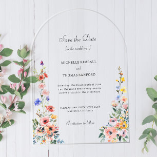 Invitations En Acrylique Fleur sauvage Printemps mariage Enregistrer la dat