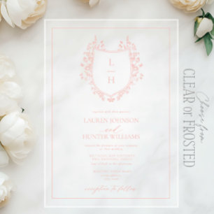 Invitations En Acrylique Fleur sauvage rose classique Monogram Crest Mariag