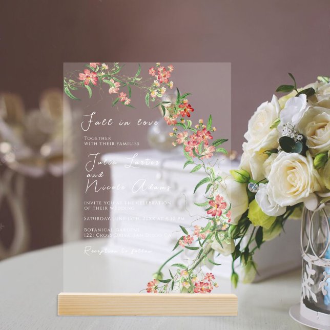 Invitations En Acrylique Fleur sauvage rose Rose Spring Garland Mariage (Créateur téléchargé)