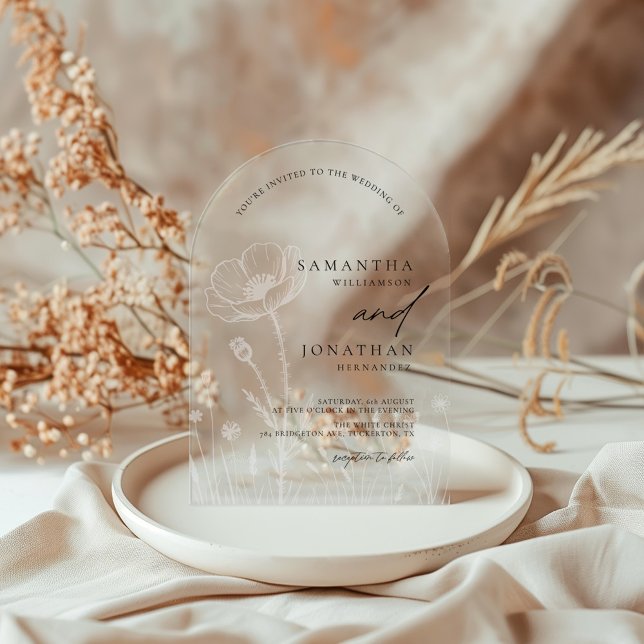 Invitations En Acrylique Fleur sauvage rustique Élégant Mariage moderne (Créateur téléchargé)