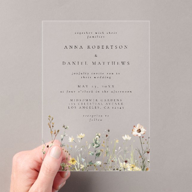 Invitations En Acrylique Fleur sauvage rustique Mariage Meadow (In situ (ordinateur de poche))