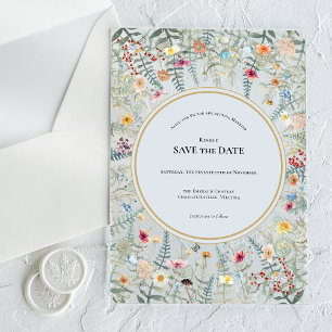 Invitations En Acrylique Fleur sauvage vintage Fern Dusty Blue Enregistrer