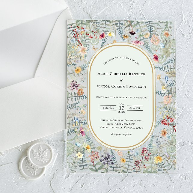Invitations En Acrylique Fleur sauvage vintage Fern Mint Green Mariage (Créateur téléchargé)