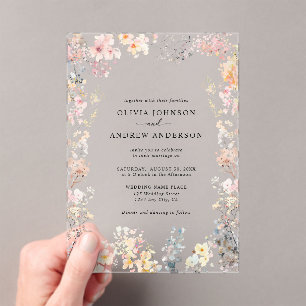Invitations En Acrylique Fleur sauvage Whimsical Elégant Floral Mariage mod