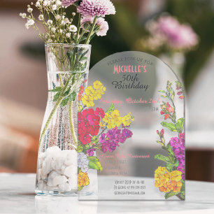 Invitations En Acrylique Fleurit 50e anniversaire transparent chic