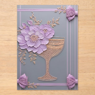 Invitations En Acrylique Fleurs à effet 3D et dentelle or rose