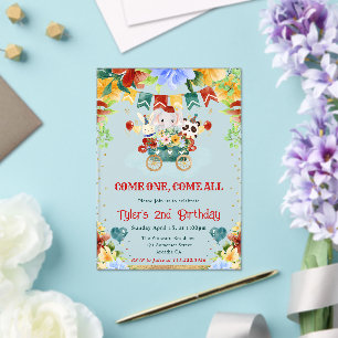 Invitations En Acrylique Fleurs Aquarelle Animaux de Cirque Anniversaire En