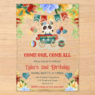Invitations En Acrylique Fleurs Aquarelle Anniversaire Enfants Panda