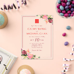Invitations En Acrylique Fleurs aquarelles double bonheur mariage