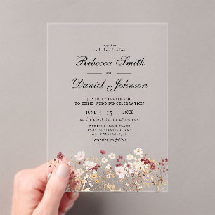 Invitations En Acrylique Fleurs Automnales Élégantes pour Mariage Floral