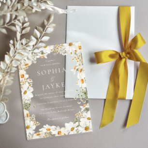 Invitations En Acrylique Fleurs blanches époustouflantes Mariage 