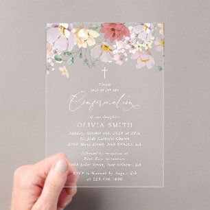 Invitations En Acrylique Fleurs Colorées, Fleurs Sauvages, Bohème, Confirma