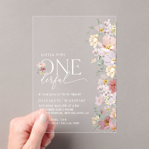 Invitations En Acrylique Fleurs colorées, Fleurs sauvages, premier annivers