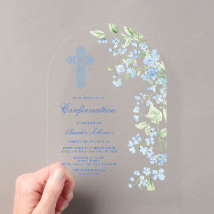 Invitations En Acrylique Fleurs d'aquarelle bleue Arche de confirmation