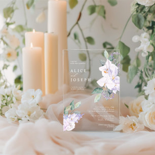 Invitations En Acrylique Fleurs d'aquarelle pourpre et Mariage de verdure