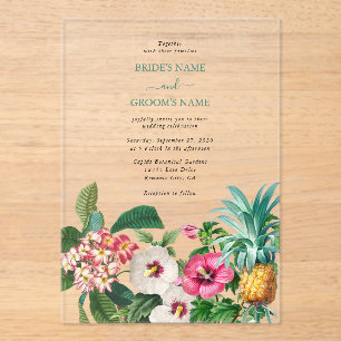 Invitations En Acrylique Fleurs d'aquarelle tropicale et Mariage de verdure