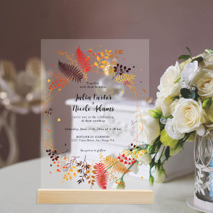 Invitations En Acrylique Fleurs de Forêt Sauvage Fougères Champignons Feuil