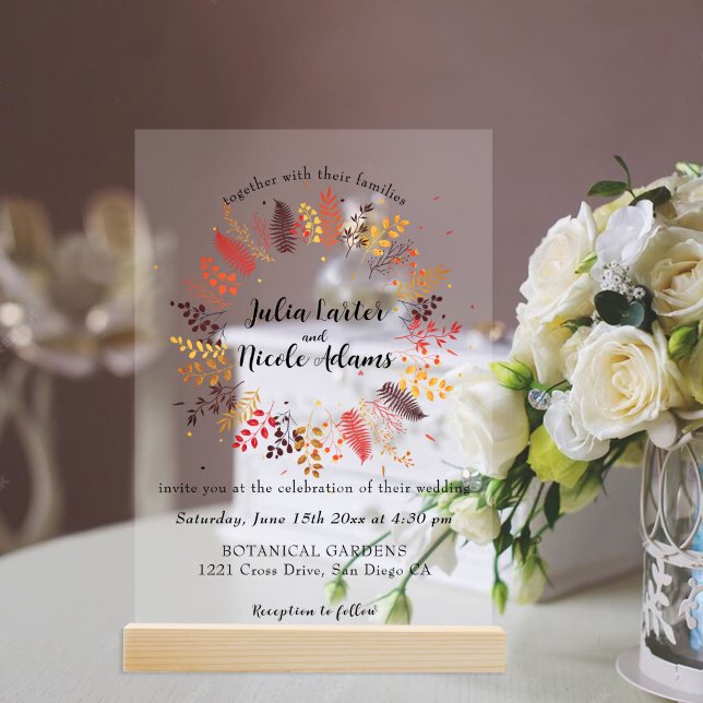 Invitations En Acrylique Fleurs de forêt sauvage Mariage de feuillage de ch (Créateur téléchargé)