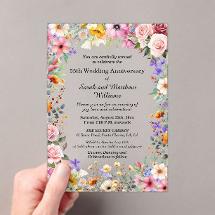 Invitations En Acrylique Fleurs de jardin chic 55e anniversaire de mariage