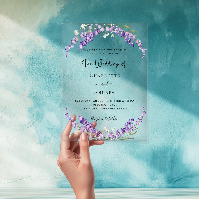 Invitations En Acrylique Fleurs de lavande violet mariage clair (Créateur téléchargé)