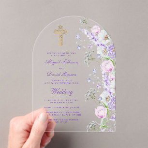 Invitations En Acrylique Fleurs de lilas à l'aquarelle Arche Mariage religi