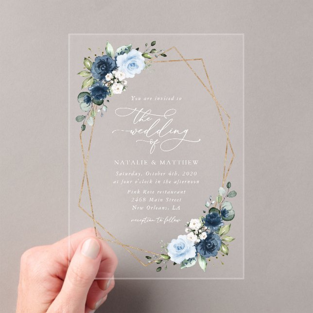 Invitations En Acrylique Fleurs de marine, Fleurs bleues, Boho, Mariage flo (In situ (ordinateur de poche))