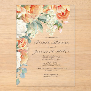 Invitations En Acrylique Fleurs de pêche crème Floral Eucalyptus Mariage Cl