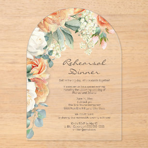 Invitations En Acrylique Fleurs de pêcher et de crème verdure Arche dîner d