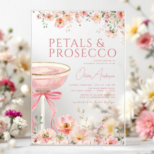 Invitations En Acrylique Fleurs de Pétale Rose & Prosecco Blush Enterrement
