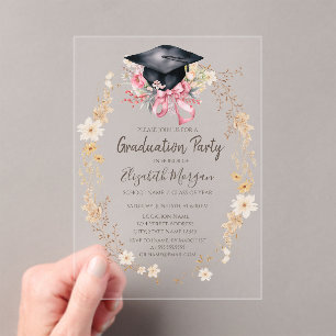 Invitations En Acrylique Fleurs de prairie à l'aquarelle Casquette Ruban de