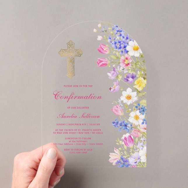 Invitations En Acrylique Fleurs de prairie fraîche Arche de confirmation (In situ (ordinateur de poche))
