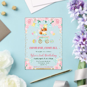 Invitations En Acrylique Fleurs de rose aquarelle Renard Enfants Anniversai