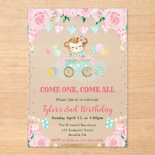 Invitations En Acrylique Fleurs de roseau aquarelle singe anniversaire enfa