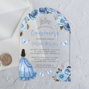Invitations En Acrylique Fleurs de roses bleues pastel aquarelle Quinceañer