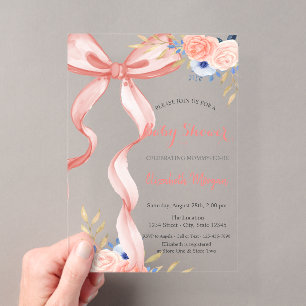 Invitations En Acrylique Fleurs de ruban à nœud Bokeh Baby Shower
