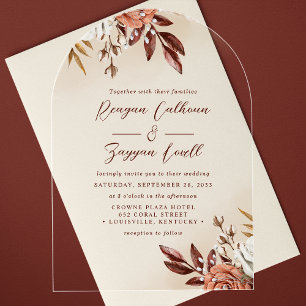 Invitations En Acrylique Fleurs de Terracotta Rustiques Mariage Calligraphi