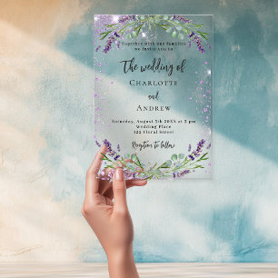 Invitations En Acrylique Fleurs de violette de lavande eucalyptus mariage