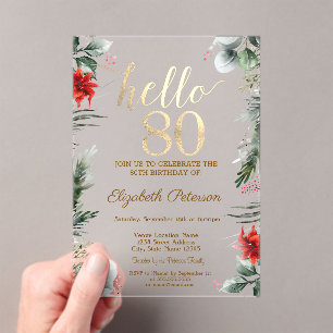 Invitations En Acrylique Fleurs d'hiver Poinsettia 80e anniversaire