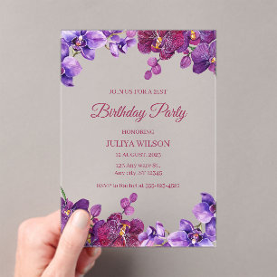 Invitations En Acrylique Fleurs d'orchidées Fête d'anniversaire