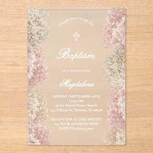 Invitations En Acrylique Fleurs du souffle du bébé   bébé fille Baptême
