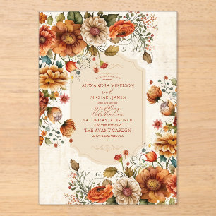 Invitations En Acrylique Fleurs en terre cuite rouille Mariage de automne o