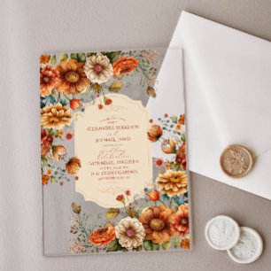 Invitations En Acrylique Fleurs en terre cuite rouille Mariage de automne o