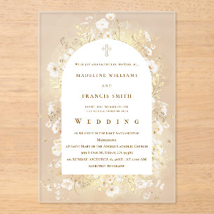 Invitations En Acrylique fleurs jaunes blanches aquarelle Mariage