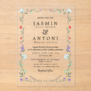 Invitations En Acrylique Fleurs Mariage de feuillage de chute