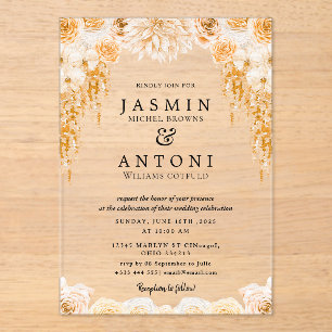 Invitations En Acrylique Fleurs Mariage de feuillage de chute