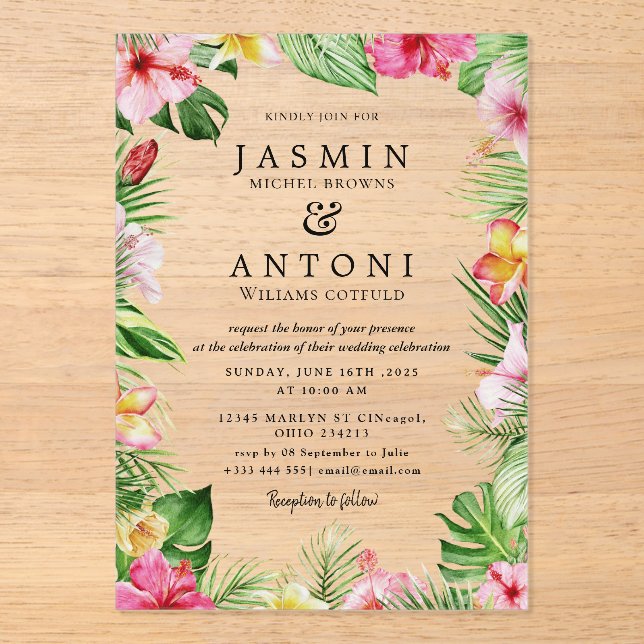 Invitations En Acrylique Fleurs Mariage de feuillage de chute (Recto)