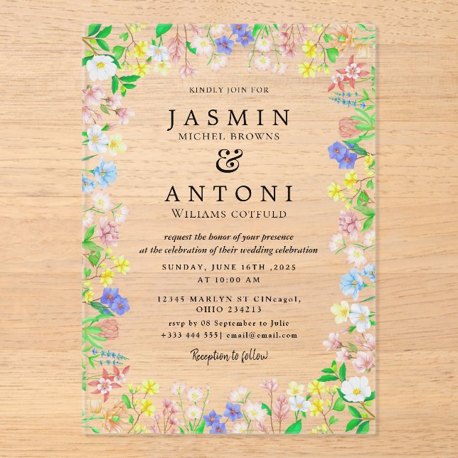 Invitations En Acrylique Fleurs Mariage de feuillage de chute (Recto)